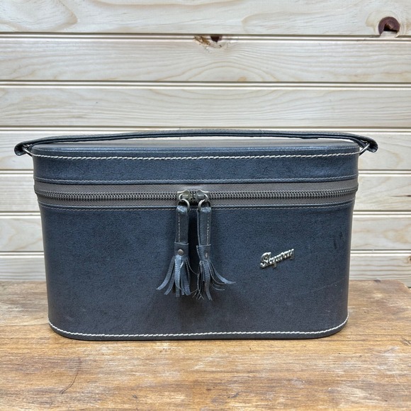 Skyway Handbags - Vintage Skyway Gray Faux Leather Train Case Vanity Travel Bag with Tassels